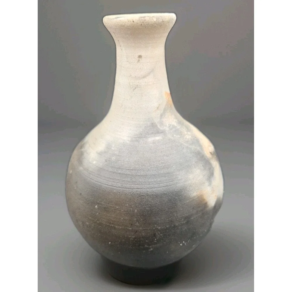 Lukart Studio Raku Pottery Vase Signed Artist Hand Thrown Flashing Bud Vessel